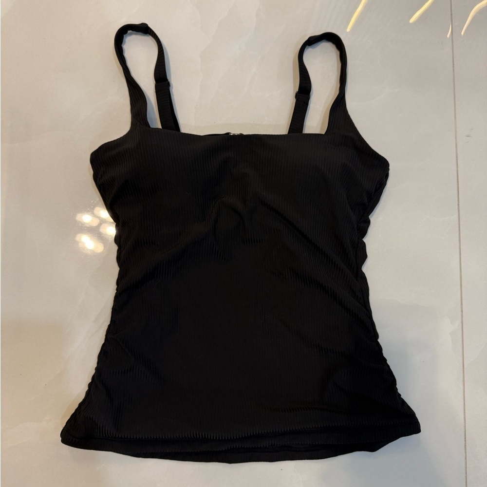 Athleta Black Ribbed Tankini Swim Top 34B/C Adjustable Straps